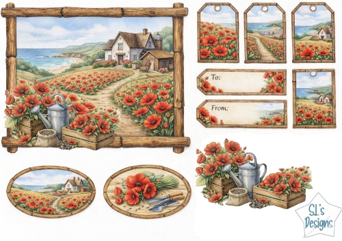 Poppy Field Countryside Gift Tags & Labels Printable Sheet
