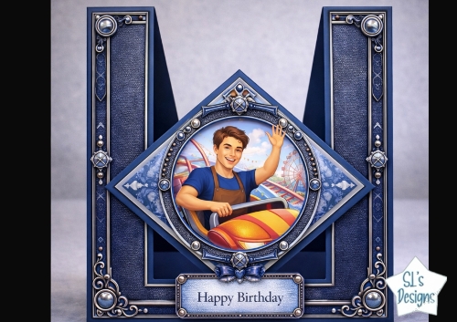 Fun Bumper Car Birthday Card Topper With Amusement Park Theme