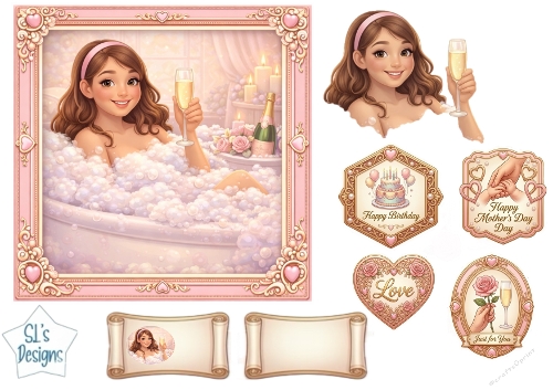 Luxury Bubble Bath Lady – Birthday, Mothers Day & Love Card Topper Set