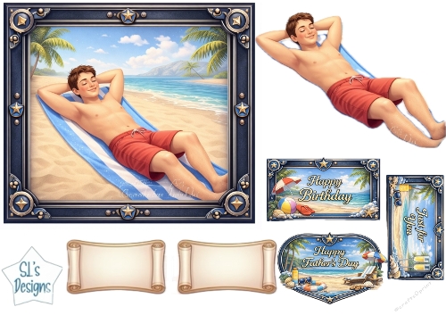 Relaxing Beach Guy – Birthday, Fathers Day & Just for You Card Topper Set