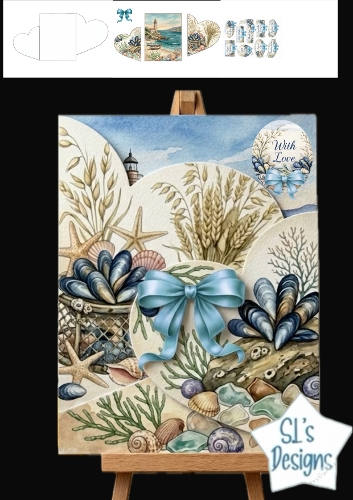 Coastal Lighthouse Pop Out Card Topper with Seashells & Blue Bow – With Love