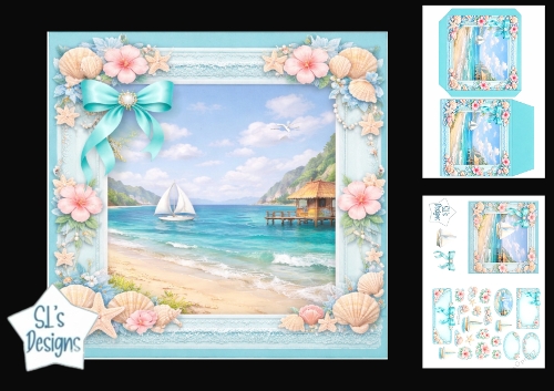 Luxury Tropical Beach Scene  Card Kit with Envelope & Embellishments (1)