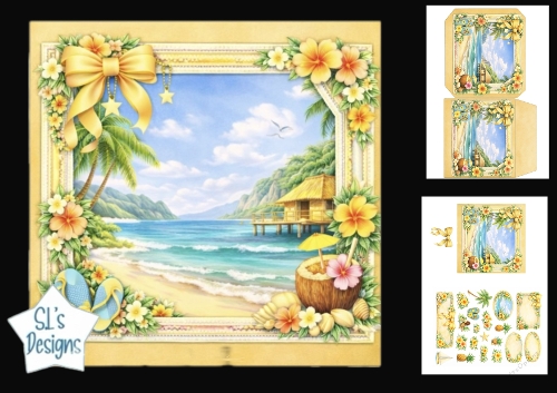Tropical Beach Paradise  Kit with Festive Bow, Envelope & Embellishments