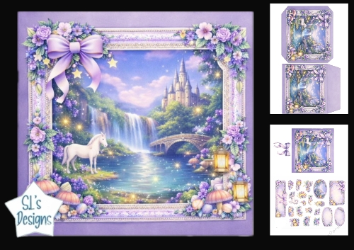 Enchanted Unicorn Fantasy  Kit with Castle Scene & Matching Envelope