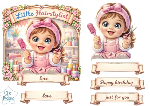 Little Hairstylist Baby Salon Birthday Topper & Printable Card Kit