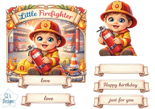 Little Firefighter Kids Birthday Topper & Printable Card Kit
