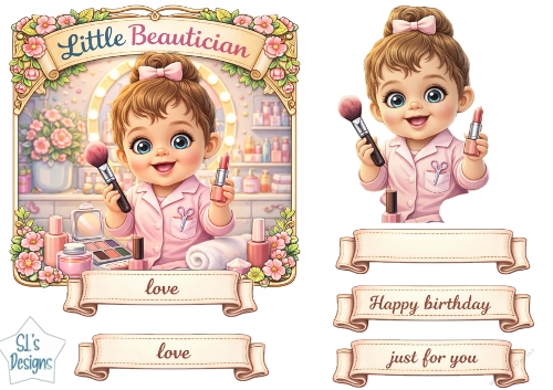 Little Beautician Kids Beauty Salon Birthday Topper & Printable Card Kit