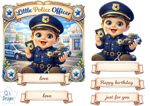 Little Police Officer Kids Birthday Topper & Printable Card Kit