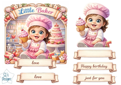 Little Baker Kids Cupcake Birthday Topper & Printable Card Kit
