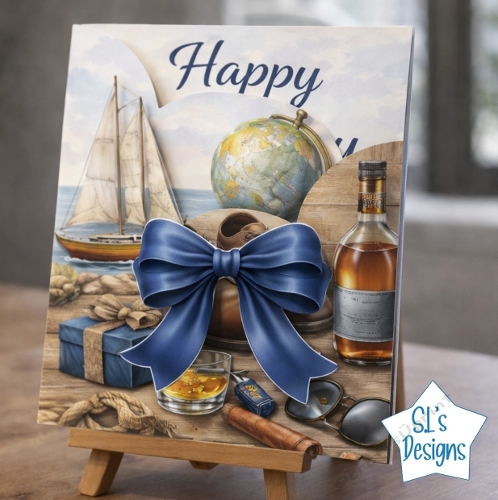 Luxury Mens Birthday Card with Whiskey, Sailing Boat & Travel Theme