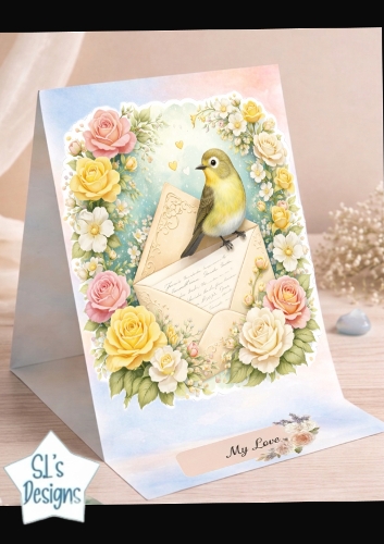 Romantic Bird and Floral Envelope Card Topper with My Love Sentiment