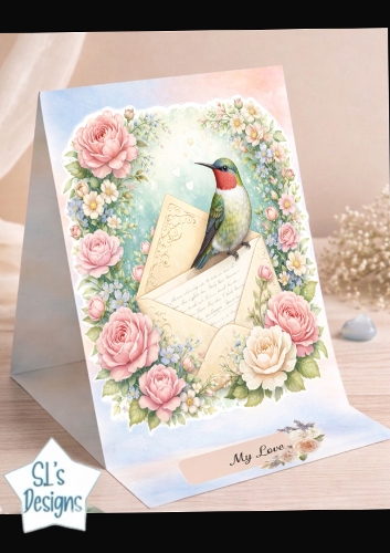 Romantic Bird and Floral Envelope Card Topper with My Love Sentiment