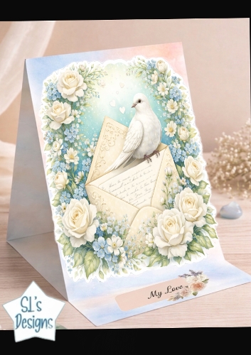 White Dove and Floral Envelope Card Topper with My Love Sentiment