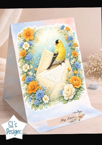 Yellow Bird and Floral Envelope Card Topper with My Love Sentiment