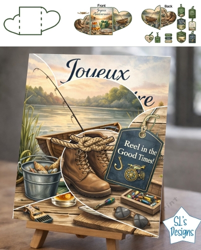 Fishing Birthday Card Kit – Joyeux Anniversaire –  Decoupage Card for Dad, Fisherman, Outdoor Lover