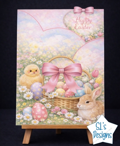  Easter  Pop Up Card Kit with Bunny Chick & Eggs, Cute Spring Fold Card, Decoupage Card Template, DIY Printable Easter Card