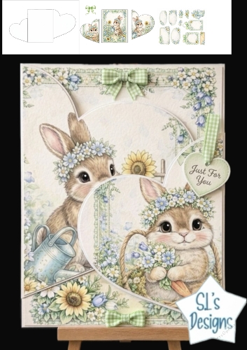 Floral Bunnies with Sunflowers – Spring Card Topper & Decoupage Kit