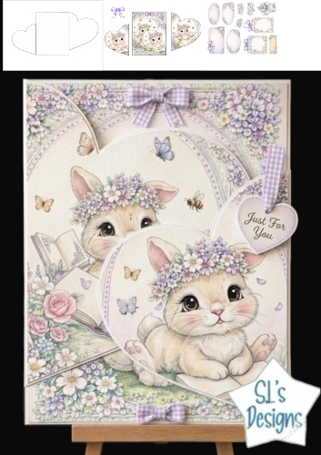 Whimsical Floral Bunny with Books – Spring Card Topper & Decoupage Kit