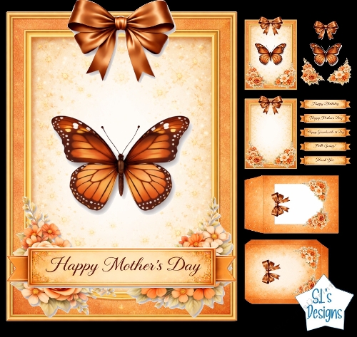 Brown Butterfly Mothers Day Card Kit with Floral Accents & Satin Bow