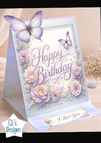 Elegant Floral Birthday Card Topper with Butterflies & I Love You Sentiment