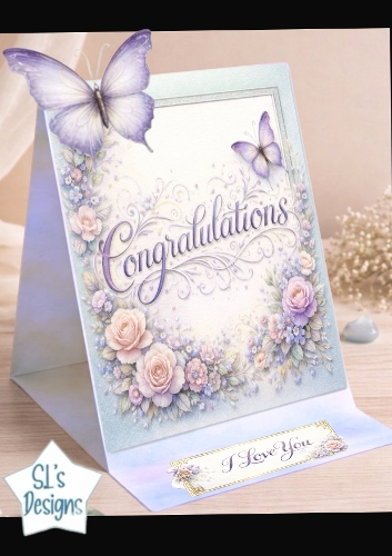 Elegant Floral Congratulations Card Topper with Butterflies & I Love You Panel