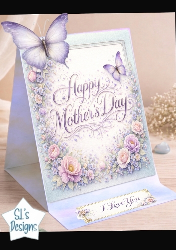 Elegant Floral Mothers Day Card Topper with Butterflies & I Love You Panel