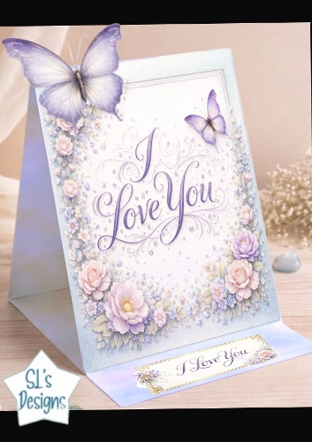 Romantic Floral I Love You Card Topper with Butterflies