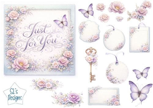 Pastel Floral Just for You Card Topper & Embellishment Set with Butterflies