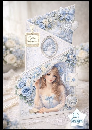  Lady & Blue Roses Special Memories Card Toppe