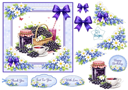 Blackcurrant Basket & Floral Tea Time – Card Topper Sheet