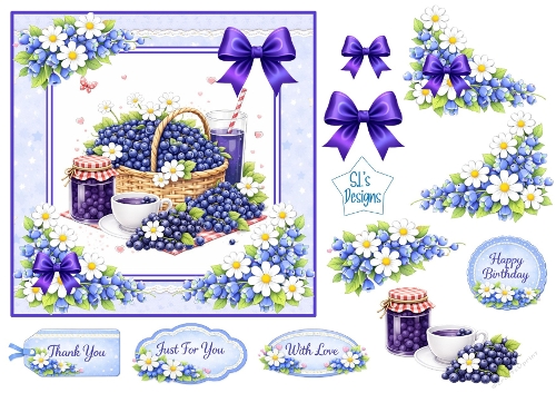 Blueberry Basket & Floral Tea Time – Card Topper Sheet