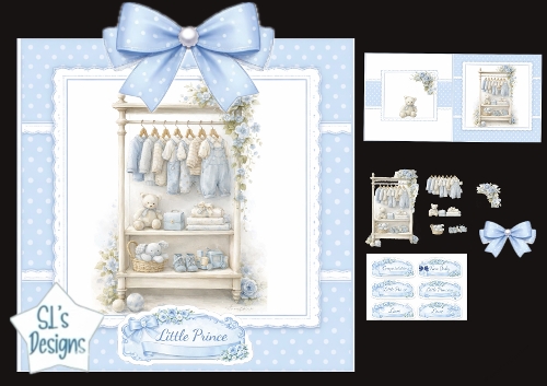 Little Prince Baby Boy Wardrobe Card Topper & Blue Nursery Embellishment Kit