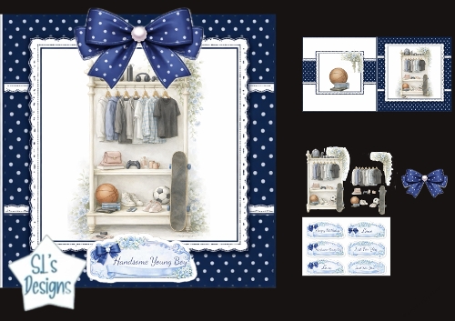 Handsome Young Boy Wardrobe Card Topper & Sporty Masculine Embellishment Kit