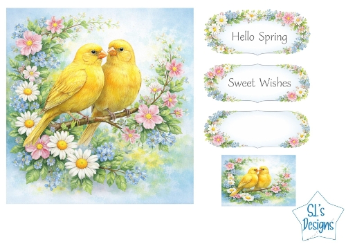 Spring Yellow Birds & Flowers Card Kit – Hello Spring / Sweet Wishes Labels