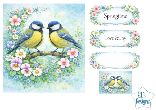 Blue Birds & Spring Flowers Card Kit – Springtime / Love & Joy Labels