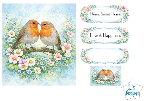 Robins & Floral Garden Card Kit – Home Sweet Home / Love & Happiness Labels