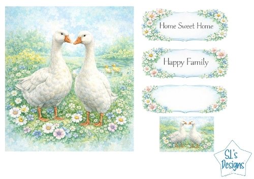Ducks & Ducklings Floral Meadow Card Kit – Home Sweet Home / Happy Family Labels