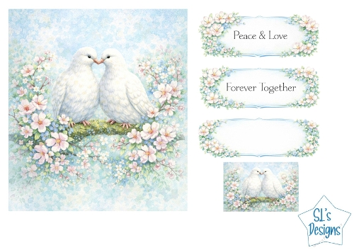 Doves & Blossoms Romantic Card Kit – Peace & Love / Forever Together Labels