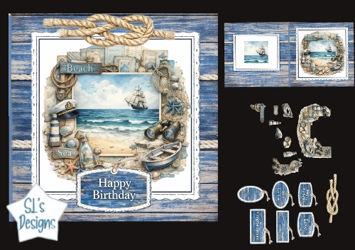 Nautical Beach & Sea Birthday Card Kit with Coastal Toppers