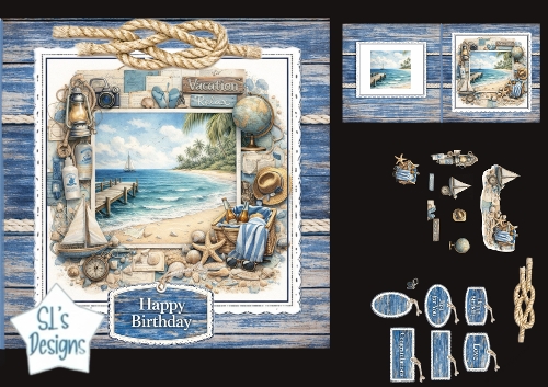 Beach Vacation & Nautical Birthday Card Kit with Travel Toppers