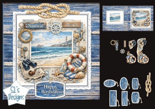 Nautical Beach Birthday Card Kit with Coastal Embellishments