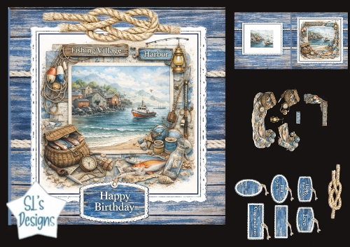 Fishing Village & Harbor Birthday Card Kit with Nautical Toppers