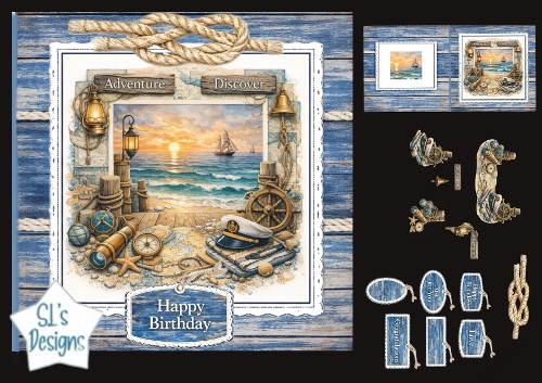 Nautical Adventure & Discover Birthday Card Kit with Coastal Toppers
