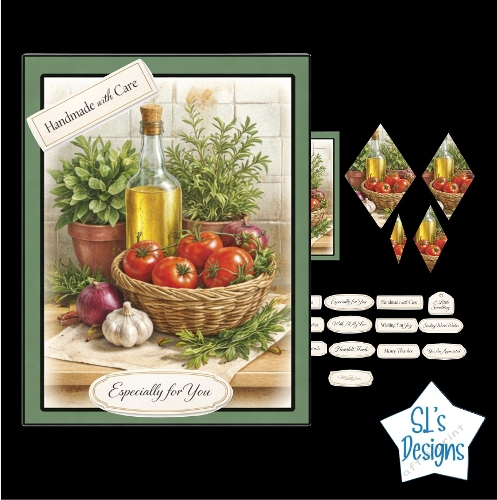 Rustic Kitchen Labels – Fresh Tomato & Herb Sentiments for Handmade Cards