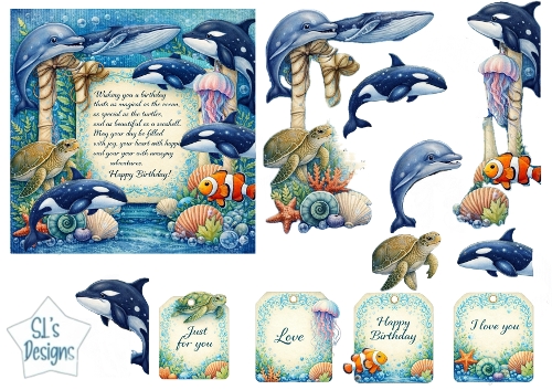 Ocean Birthday Card Topper with killer whale