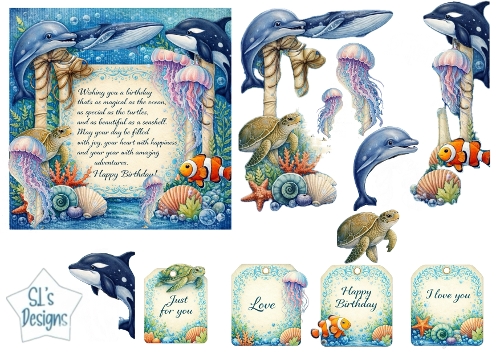 Underwater Birthday Card Topper with jellyfish