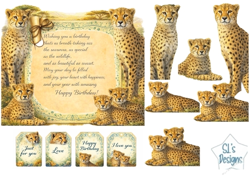 Cheetah Savanna Birthday Card Topper with Wildlife Elements