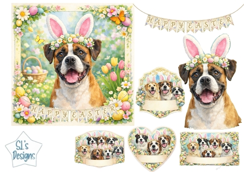 Happy Easter Dog with Bunny Ears & Spring Flowers Card Topper 4