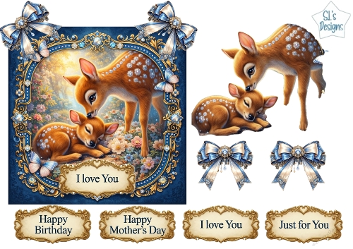 Elegant Deer Couple Floral Topper Sheet with Gold Frames & Sentiments