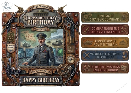 Supreme Commander Military Birthday Topper Sheet for Him – Tactical & Rugged Design